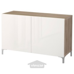 ترکیب ذخیره سازی با درب ایکیا مدل IKEA BESTÅ رنگ اثر گردویی خاکستری رنگ آمیزی شده/براق سلسویکن/سفید