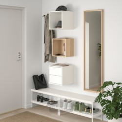 ترکیب ذخیره سازی دیواری ایکیا مدل IKEA EKET رنگ اثر بلوط رنگ آمیزی شده سفید/سفید
