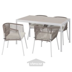 میز و 4 عدد صندلی با تکیه گاه ایکیا مدل IKEA SEGERÖN رنگ سفید فضای باز سگرون/بژ/فروسون/بژ دووهولمن