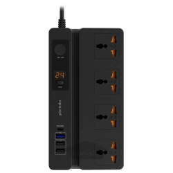 سیار چندمنظوره پورودو شامل 3 USB و 4 خروجی با پایه تلفن و تایمر دیجیتال مدل Porodo PD-FWCH007