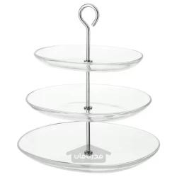 پایه سرو سه طبقه شیشه شفاف/فولاد ضد زنگ ایکیا مدل IKEA KVITTERA