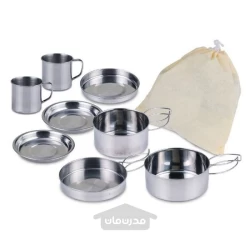 ست 8 تکه ظروف آشپزی مسافرتی استیل با دسته تاشو