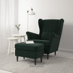 صندلی راحتی و زیرپایی ایکیا مدل IKEA STRANDMON رنگ سبز تیره دجوپارپ