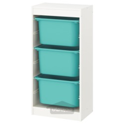 ترکیب ذخیره سازی با جعبه ایکیا مدل IKEA TROFAST رنگ سفید/فیروزه ای
