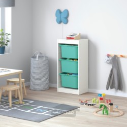 ترکیب ذخیره سازی با جعبه ایکیا مدل IKEA TROFAST رنگ سفید/فیروزه ای
