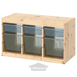 ترکیب ذخیره سازی با جعبه ایکیا مدل IKEA TROFAST رنگ کاج خاکستری-آبی رنگ سفید روشن/سبز مایل به خاکستری روشن