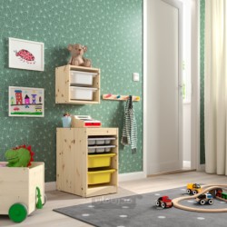 ترکیب ذخیره سازی با جعبه/سینی ایکیا مدل IKEA TROFAST رنگ خاکستری کاج با رنگ سفید روشن/زرد